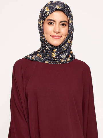 Nabia Black and Yellow Floral Printed Scarf