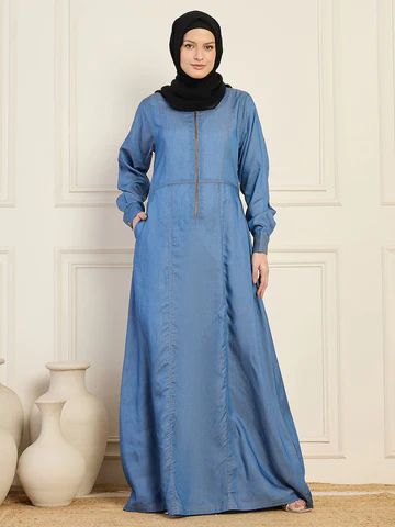 Nabia Denim Abaya With Black Georgette Hijab - Image 3