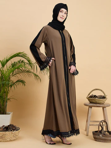 Front Open Zip Abaya Burqa with Black Georgette Hijab - Image 2