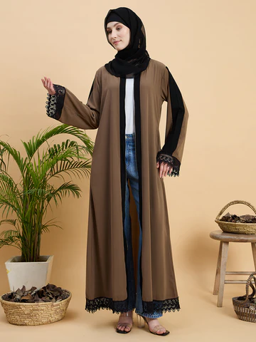 Front Open Zip Abaya Burqa with Black Georgette Hijab - Image 3