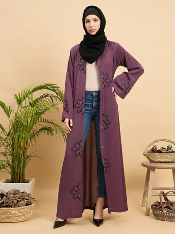 Modest Handworked Front Open Luxury Abaya Burqa with Hijab - Image 2