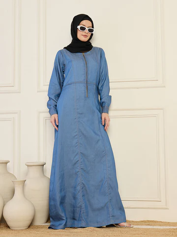 Nabia Denim Abaya With Black Georgette Hijab - Image 2