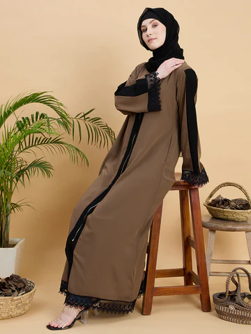 Front Open Zip Abaya Burqa with Black Georgette Hijab