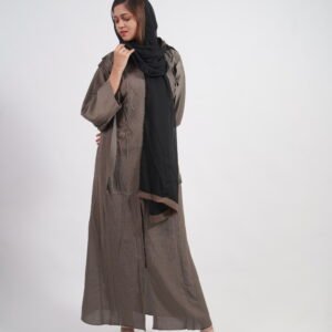 taupe-textured-embroidered-abaya-with-black-hijab