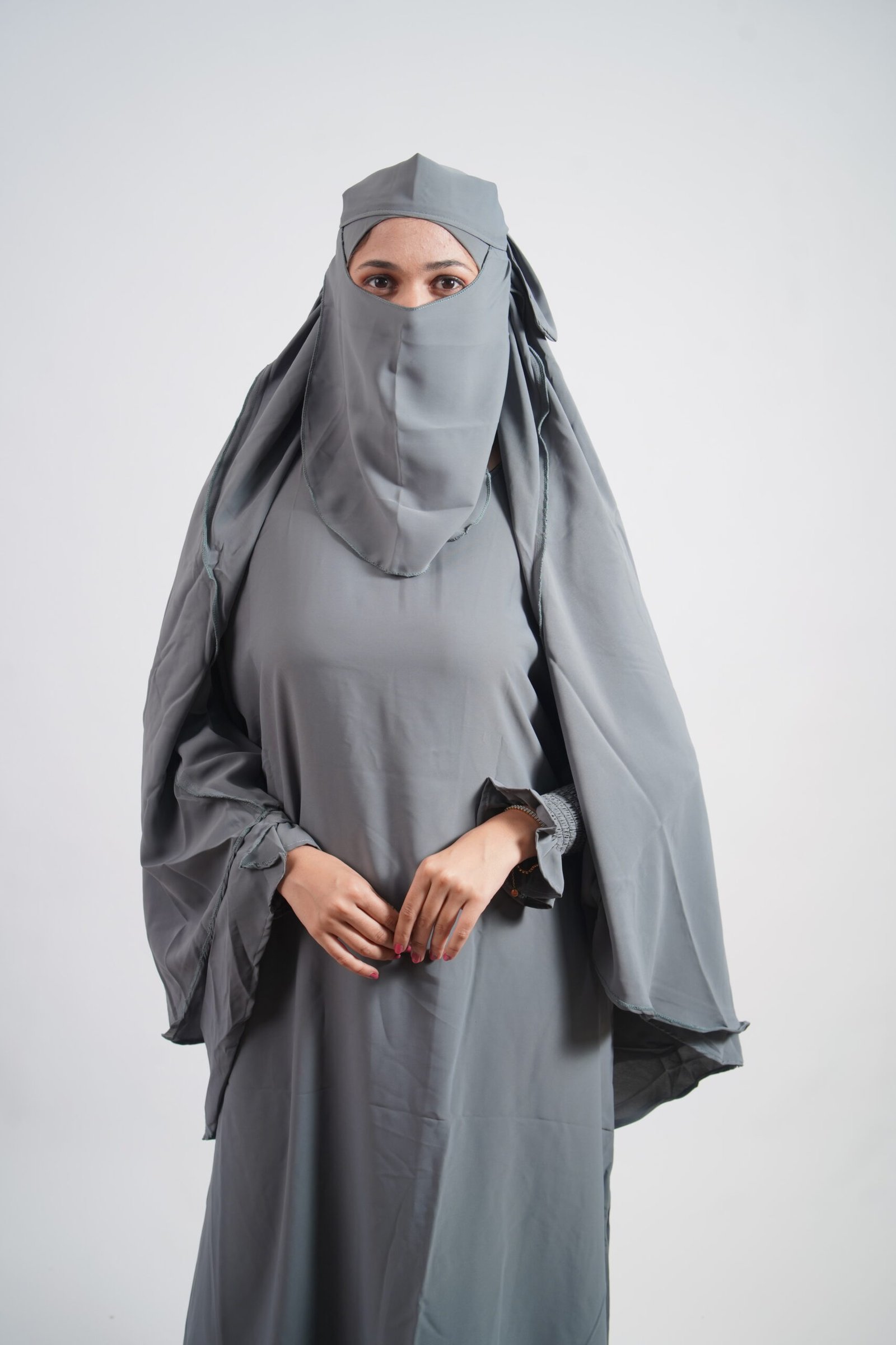 Slate Grey Full Coverage Abaya Set