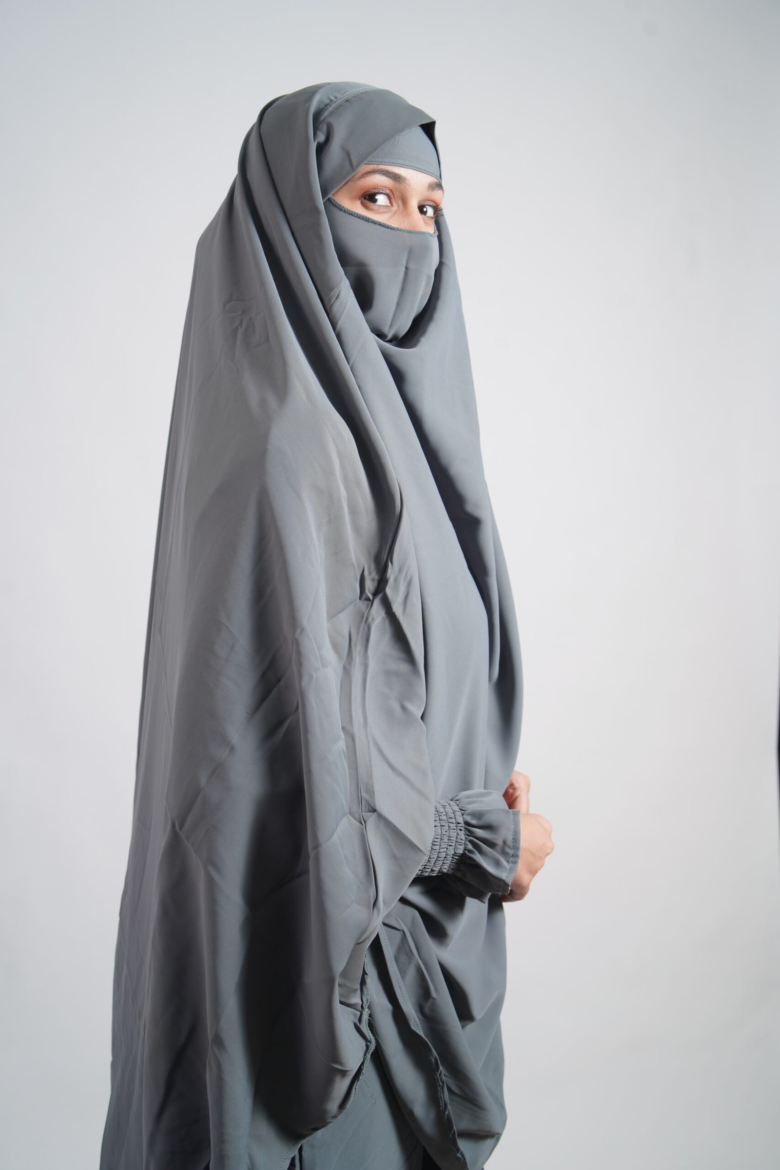 Slate Grey Full Coverage Abaya Set - Image 2