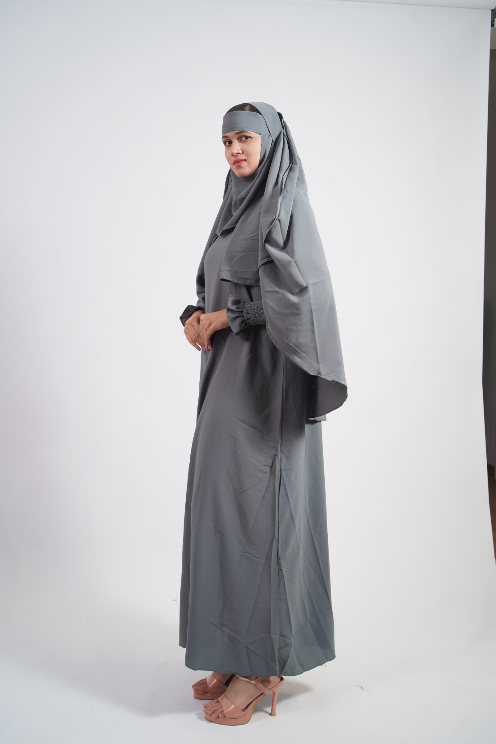 Slate Grey Full Coverage Abaya Set - Image 3