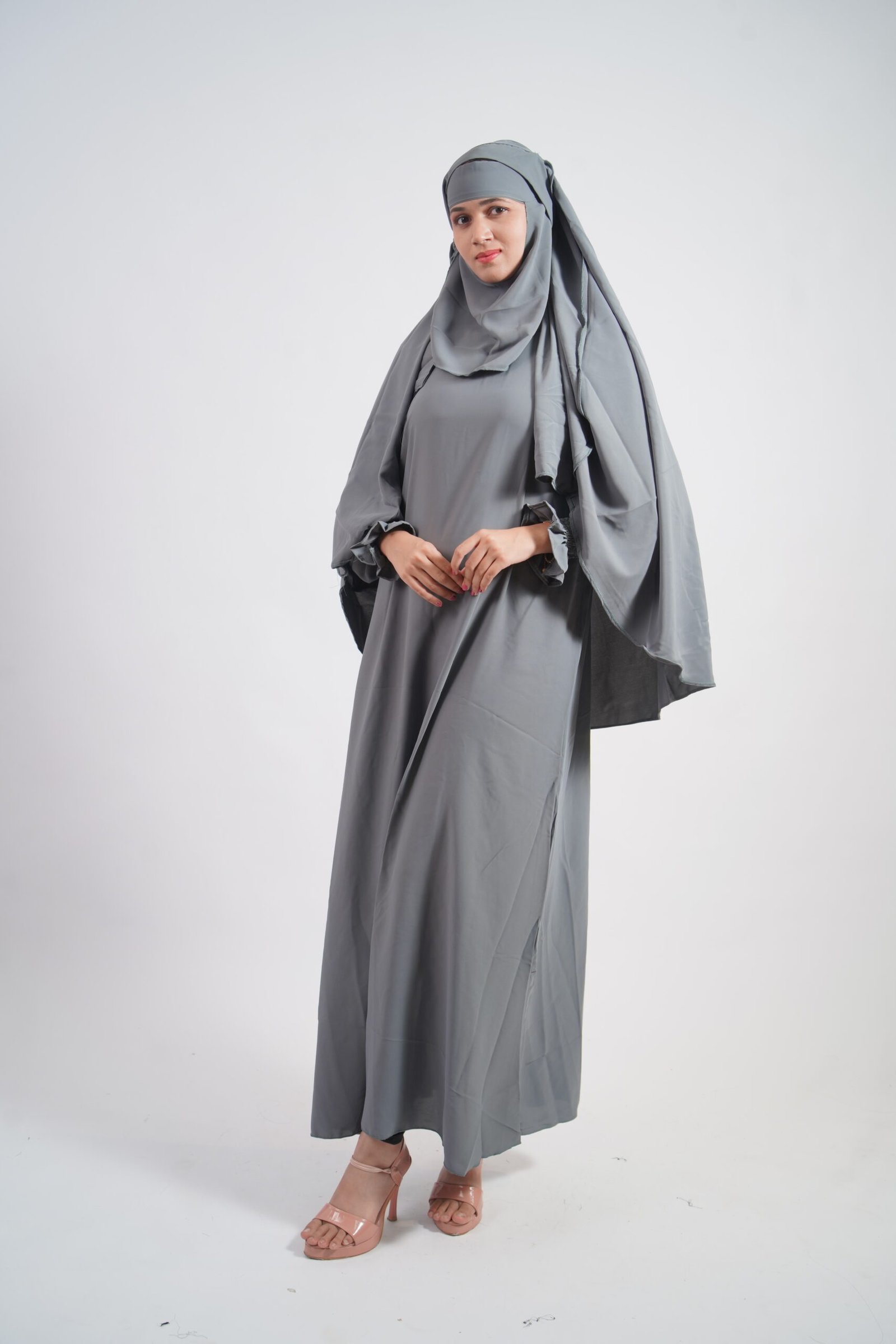 Slate Grey Full Coverage Abaya Set - Image 4
