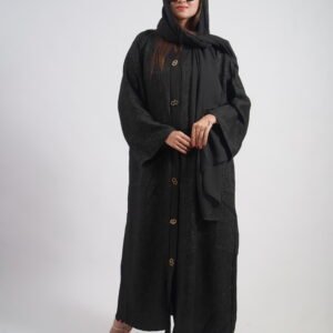 black-jacquard-gold-button-abaya-set