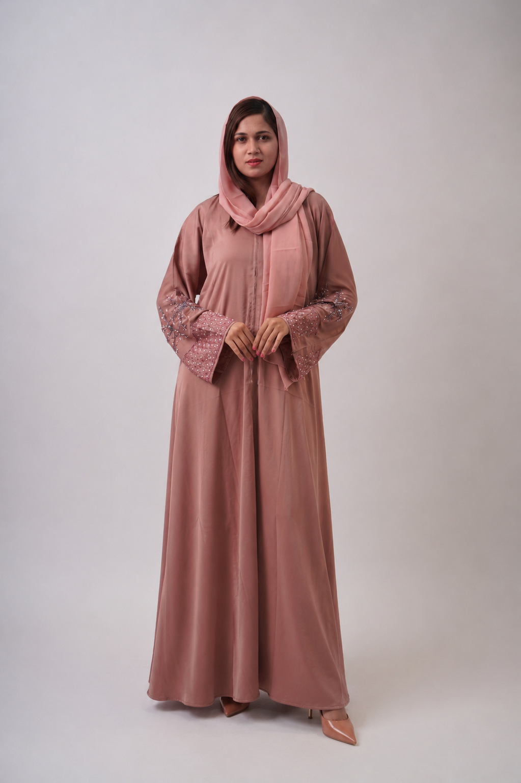 Blush Pink Embellished Sleeve Abaya Set