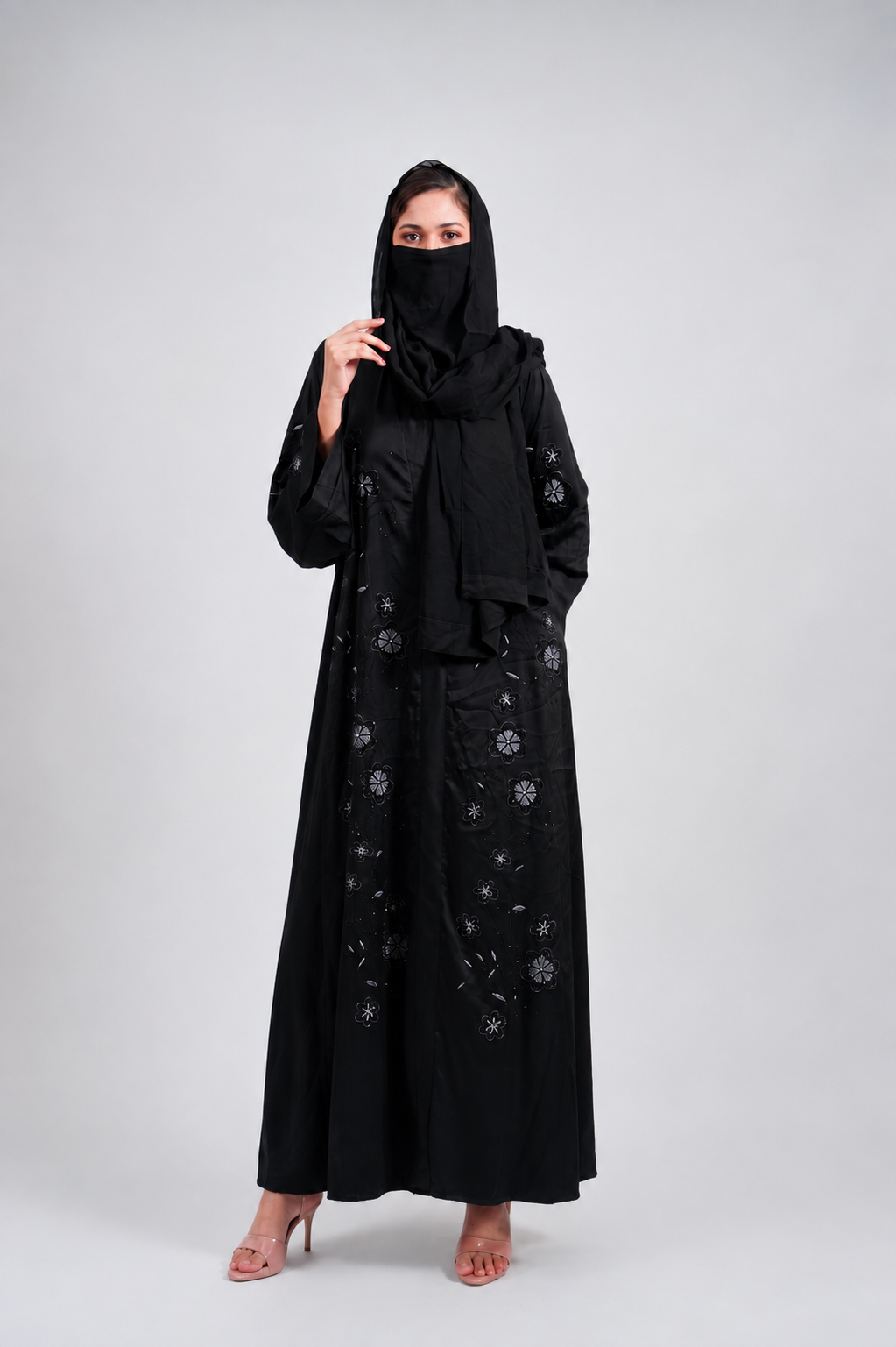 Black Floral Embroidered Abaya